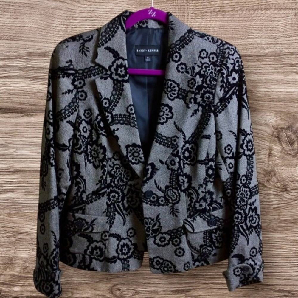 Vintage Randy camper Gray with black flocked velvet blazer. Size 10.